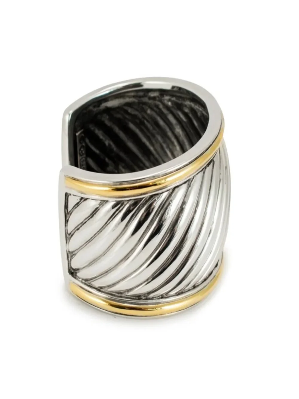 David Yurman Thoroughbred Wide Cuff Bracelet 925 18K Gold Excellent